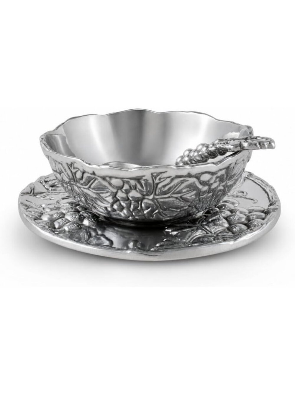 Elegant 3-Piece Grape Condiment Server Set - Premium Aluminum Bowls & Plate